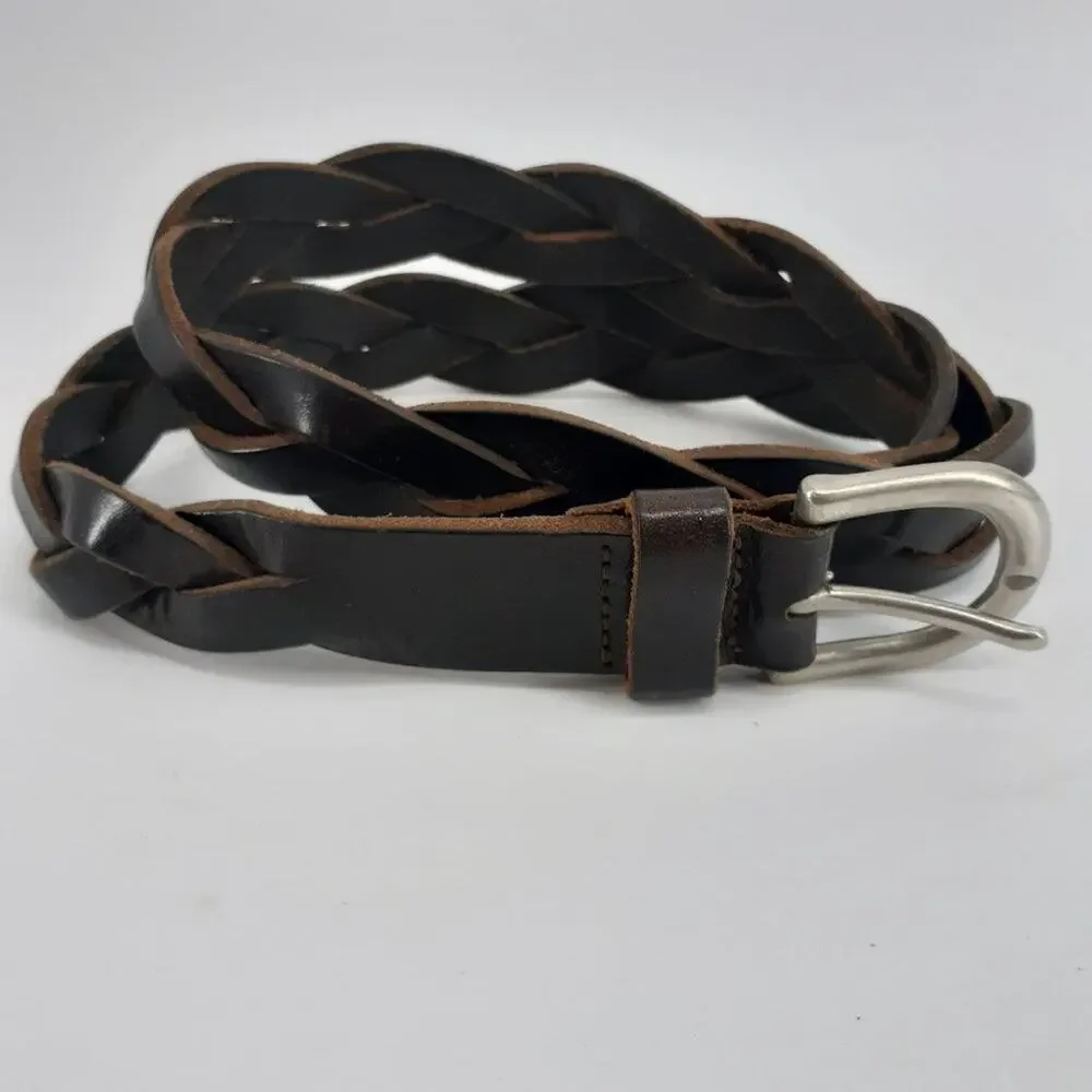 Eddie Bauer Dark Brown Leather Belt Braided Boho Women's M
